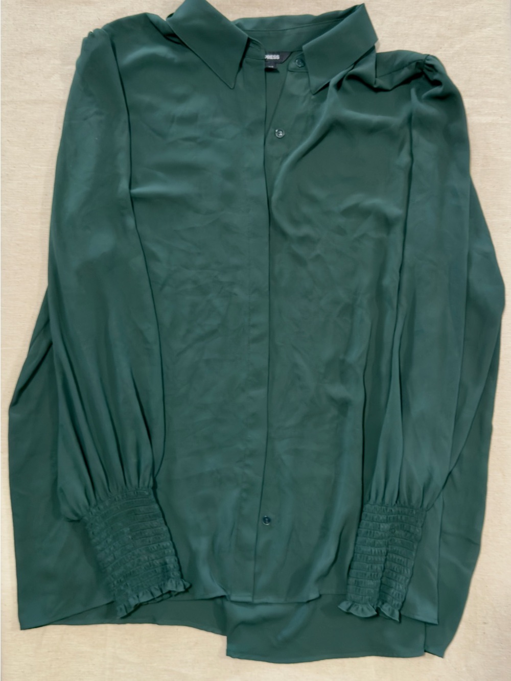 Express Deep Green Long Sleeve Button-Up Blouse
